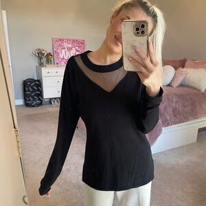 Black Sheer Panel Long Sleeve Top
